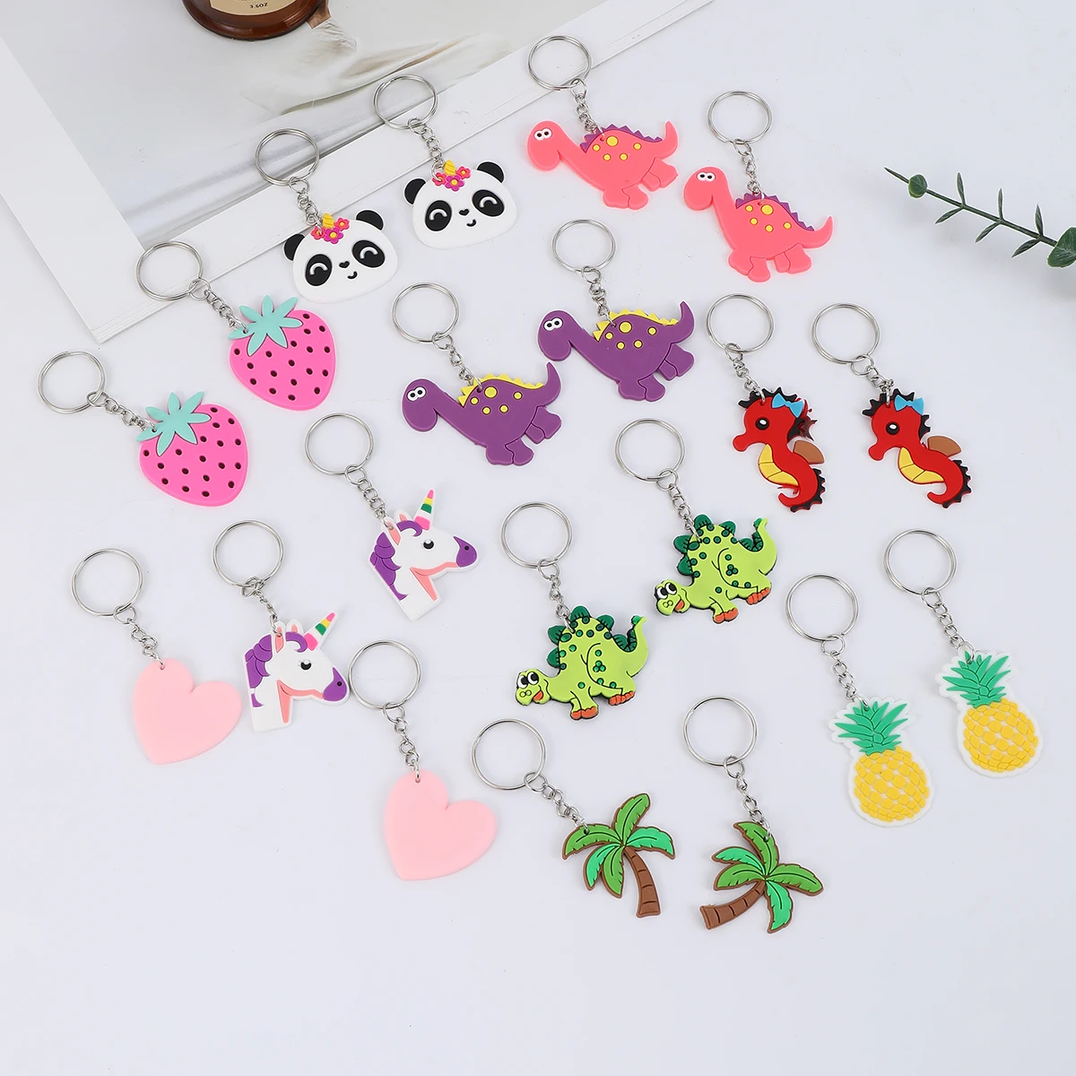 20PCS PVC Cartoon Dinosaurier Wassermelone Herz Schlüsselbund Schlüssel Ring Party Gefälligkeiten Urlaub Liefert Zurück zu Schule Geschenke – Detail 5