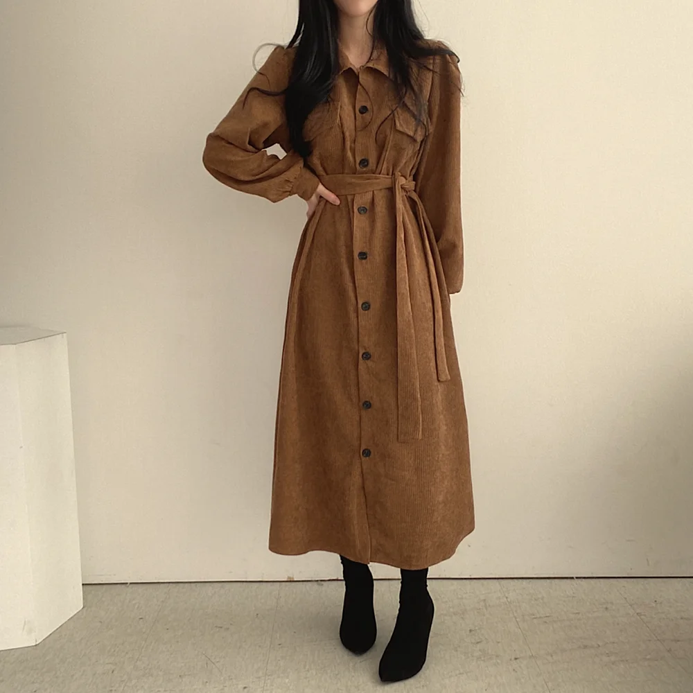 

Осенне-зимнее модное женское платье, вельветовое платье-кардиган