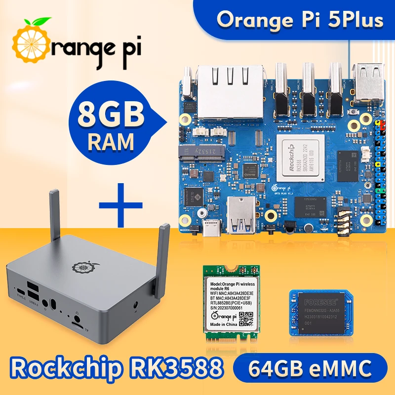 Orange Pi 5 Plus 8GB Ram + 64GB Emmc + R6 Module + Case