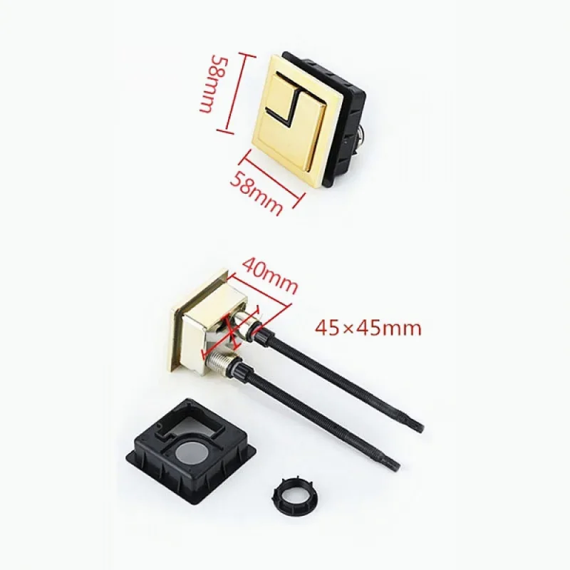 Gold color Square toilet dual push button outer top 58x58mm suitable for toilet water tank ceramic cover hole 45-56mm