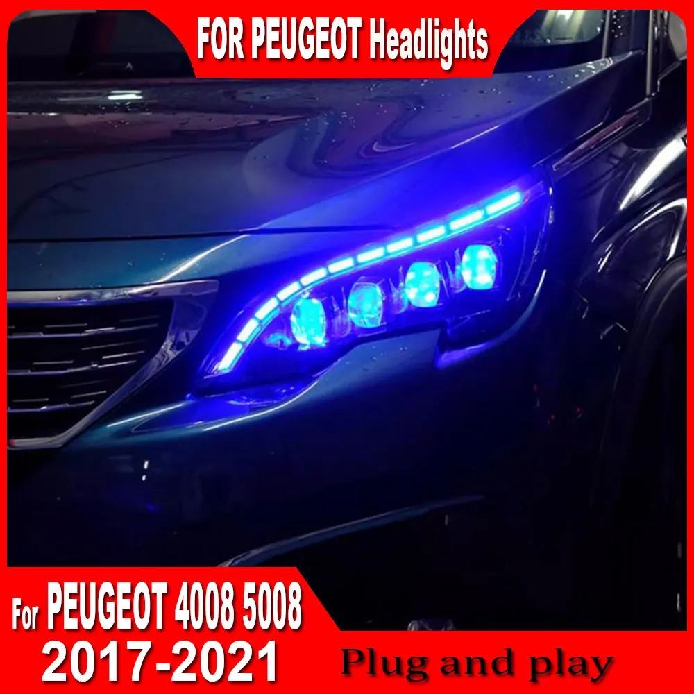 Pair Car Lights for Peugeot 4008 5008 LED Headlight 2017 2018 2019 2020 2021 Head Lamp Drl Projector Lens Automotive Accessories