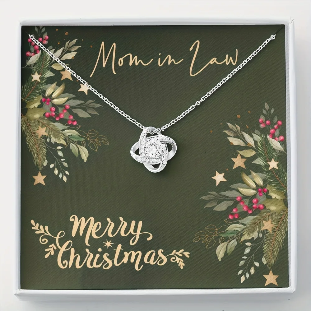 Gift For Mom In Law, Sparkling Love Knot Design Pendant Necklace, Exquisite Holiday Gift With Gift Box Packaging