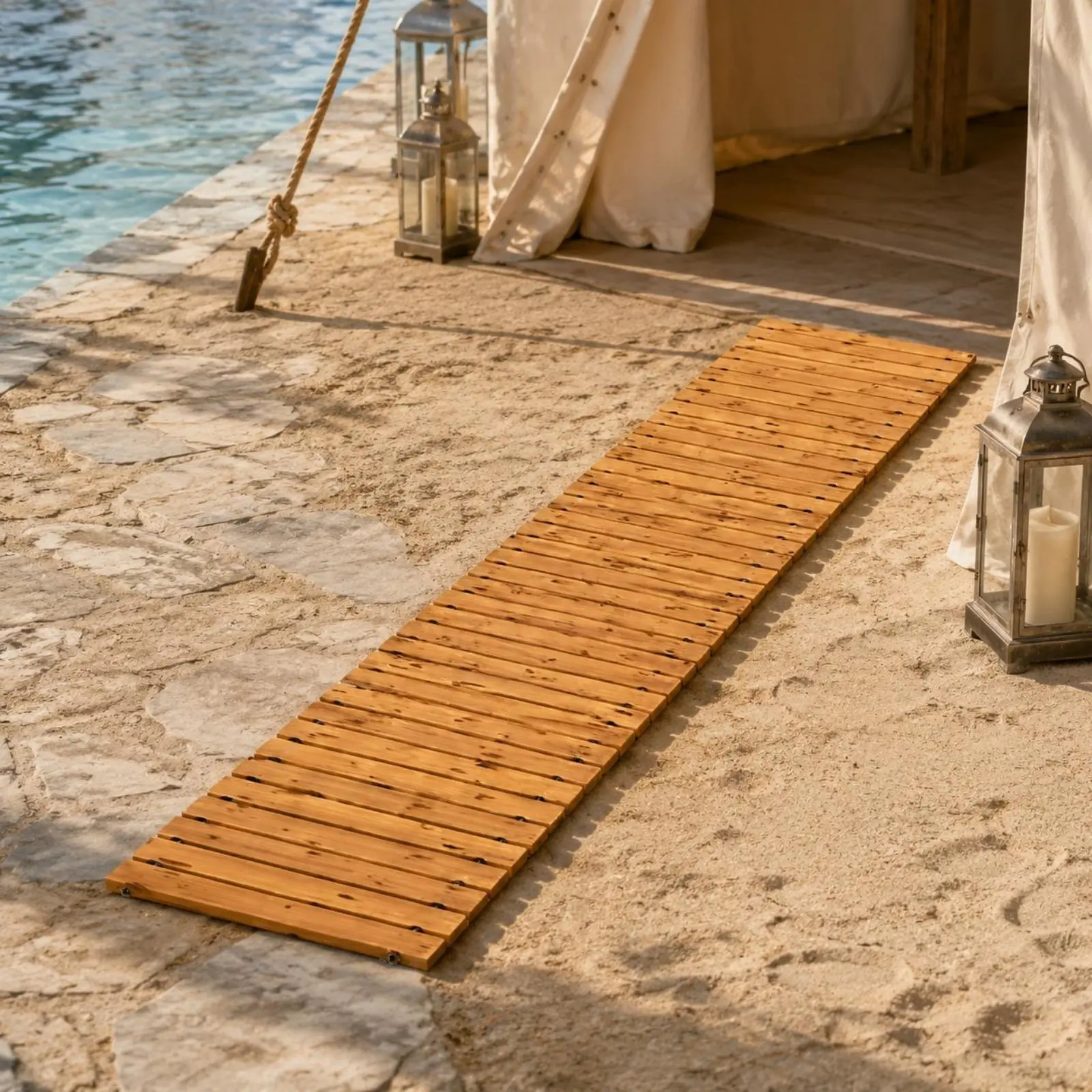 Wooden Garden Path Easy to Place Wooden Pathway Cedar Boardwalk Sturdy Slatted Design Outdoor Flooring Anti-Slip