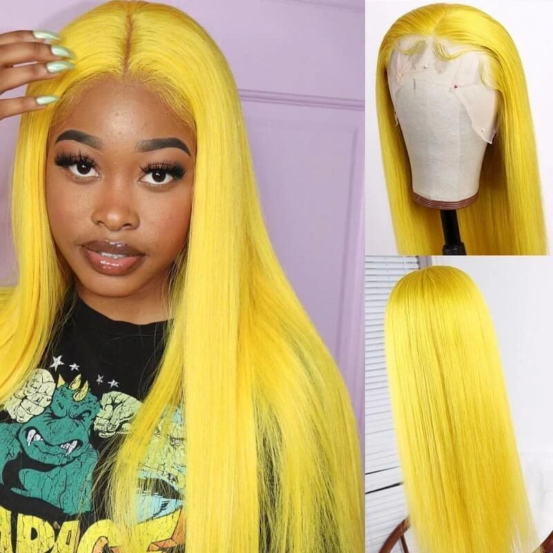 Yellow Clored Wig Straight 13x4 Transparent Lace Front Wigs Transparent Colored Human Hair Wigs for Women Human Hair