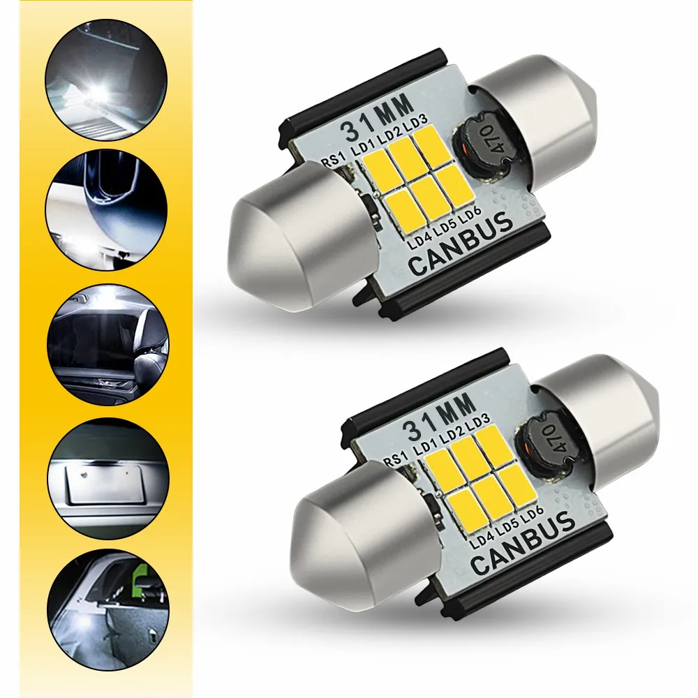 

2Pcs 31mm C5W LED Car Interior Festoon Light Bulbs 36mm 41mm LED Error Free Canbus 6000k White For Map Door Dome Lamp Mini Size