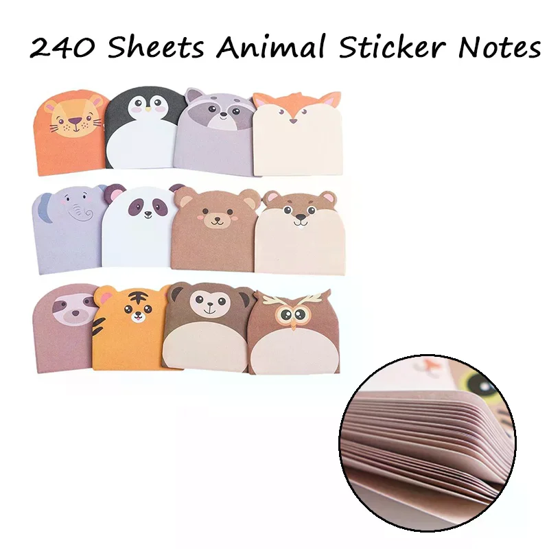 240Sheets Large Capacity Adhesive Animal Shaped Memo Pads Cartoon Cute And Interesting Animal Shaped Sticky Notes