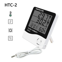 HTC-2 LCD Electronic Digital Temperature Humidity Meter Home Thermometer Hygrometer Indoor Outdoor Weather Station Clock White