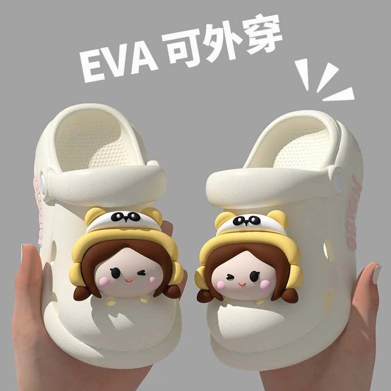

Stepping on shit feeling children's hole shoes boys and girls bag head non-slip soft sole outside wear cool slippers