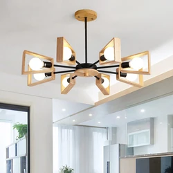 Black White Modern Ceiling Chandelier Lamp 3/5/6/8 Lights E27 Windmill LED Nordic Wooden Hanging Light for Living Room Bedroom