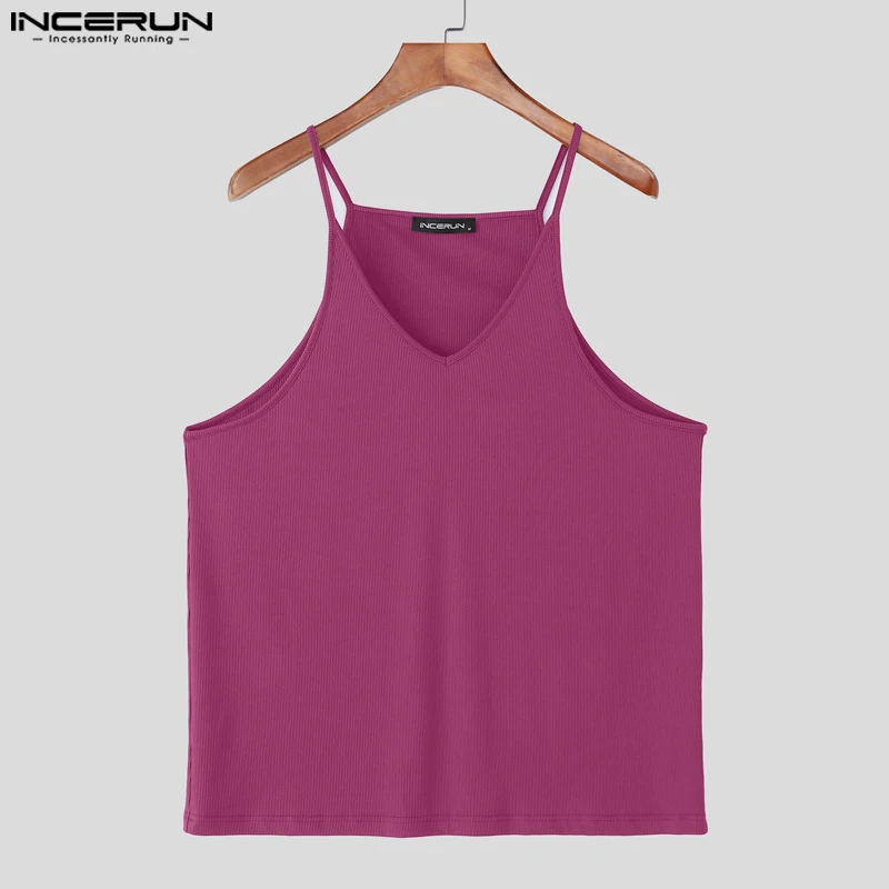 

INCERUN Fashion Men Tank Tops Sleeveless Tops Tee Streetwear Solid Color Sexy V Neck Vests Streetwear Male Casual Tank Oversize