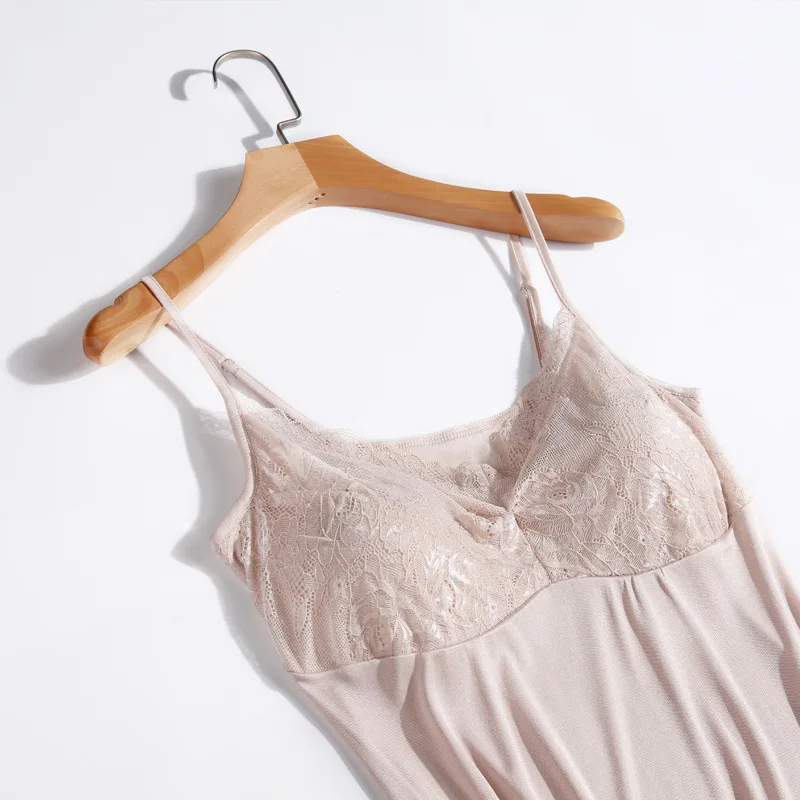 Birdtree 50% Silk Sling Dress Lace Edge Mid Length Removable Chest Pad Bottom Skirt Sexy Sleeping Dress Tank Top Skirt P30629QC image 6