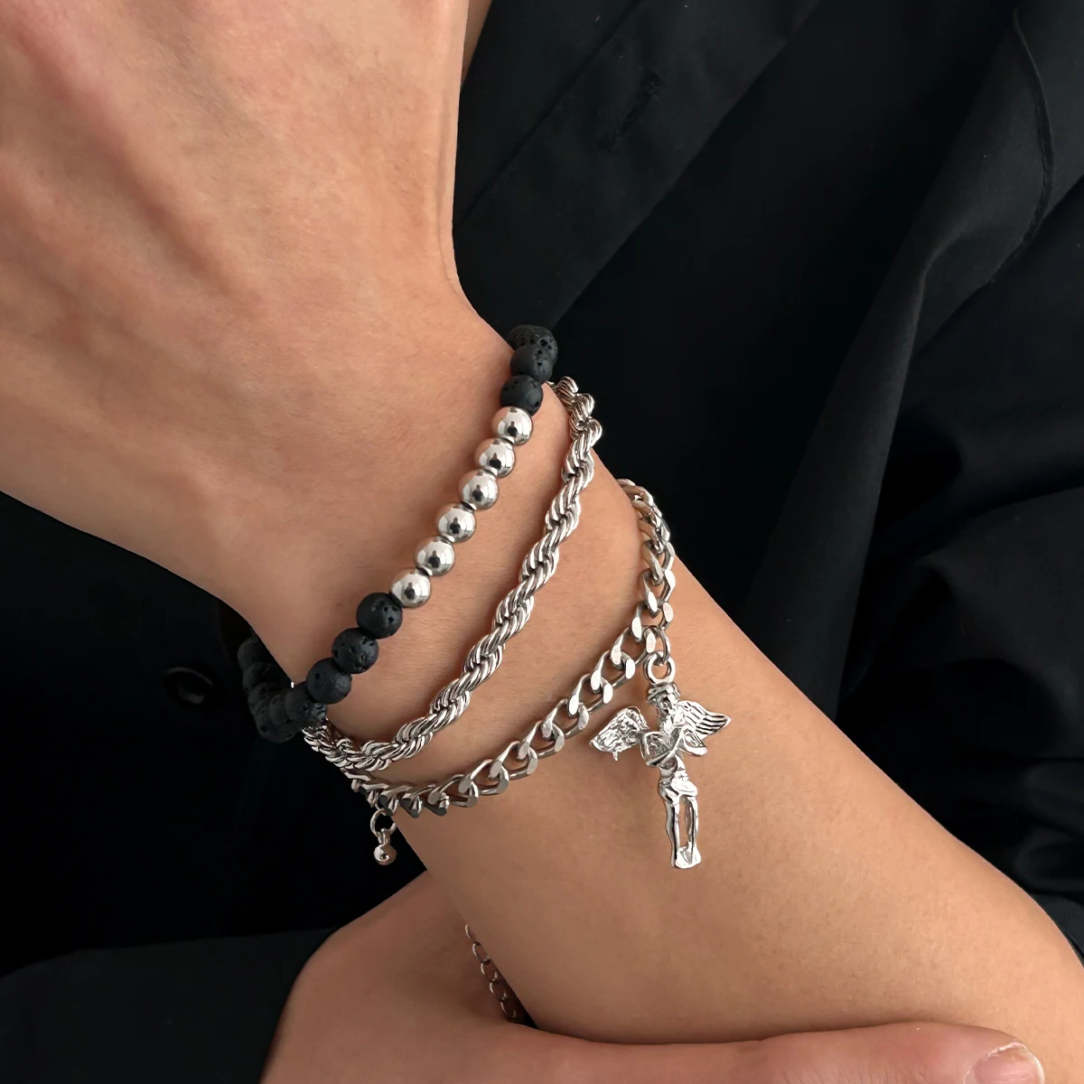 

IngeSight.Z Bohemian Vintage Beaded Charm Bracelet Men 2025 Trendy Multilayer Silver Color Pendant Bracelet Party Jewelry Gifts