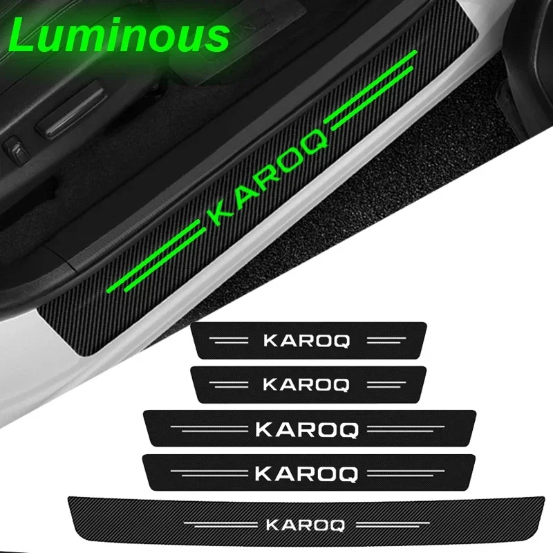 Luminous Tape Car Door Sill Scuff Protector Plate for Skoda Karoq Logo VRS Citigo Rapid Trunk Tail Glowing Bumper Guards Sticker