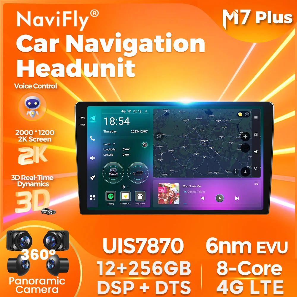 Автомагнитола NaviFly M7 PLUS, универсальный мультимедийный плеер на Android, с 3D QLED экраном 2K, для Toyota, VW, Hyundai, Renault, Nissan