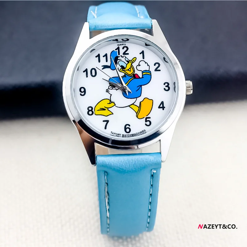 Disney Donald Duck Children Watch Cartoon Anime Quartz Wristwatch Girls Leather Straps Digital Dial Watch Student Study Clock