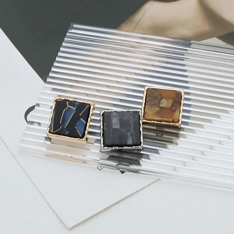 Fashionable Metal Shank Buttons High Quality Square Zinc Alloy Beautiful Stone Pattern Buttons Clothes Accessories