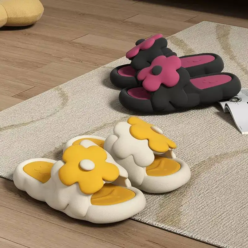 2026 Women Cute Floral Thick Sole EVA Slide Slippers Anti Slip Bathroom Shower Indoor Household Outdoor Wear Summer Slip Sandals