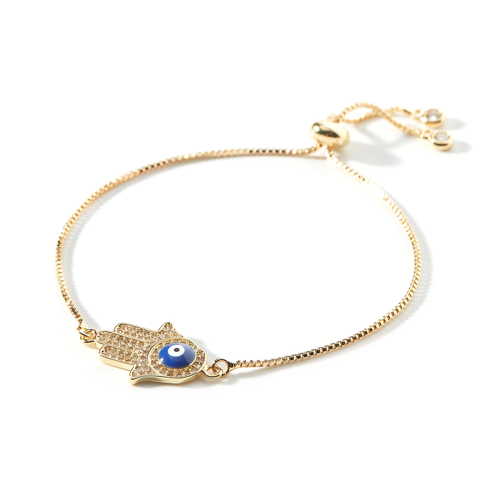 Sześcienna cyrkonia kryształowa niebieska emaliowana Evil Eye Hamsa bransoletka damska biała czowa kamienny łańcuszek regulowana biżuteria prezent