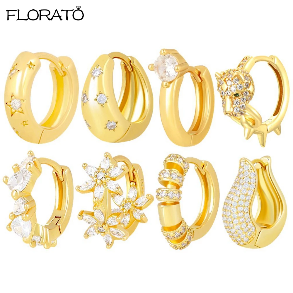 925 Sterling Silver Needle Luxury 18K Gold Plated Leopard Hoop Earrings for Women Fashion Zircon Earrings Small Piercing Jewelry