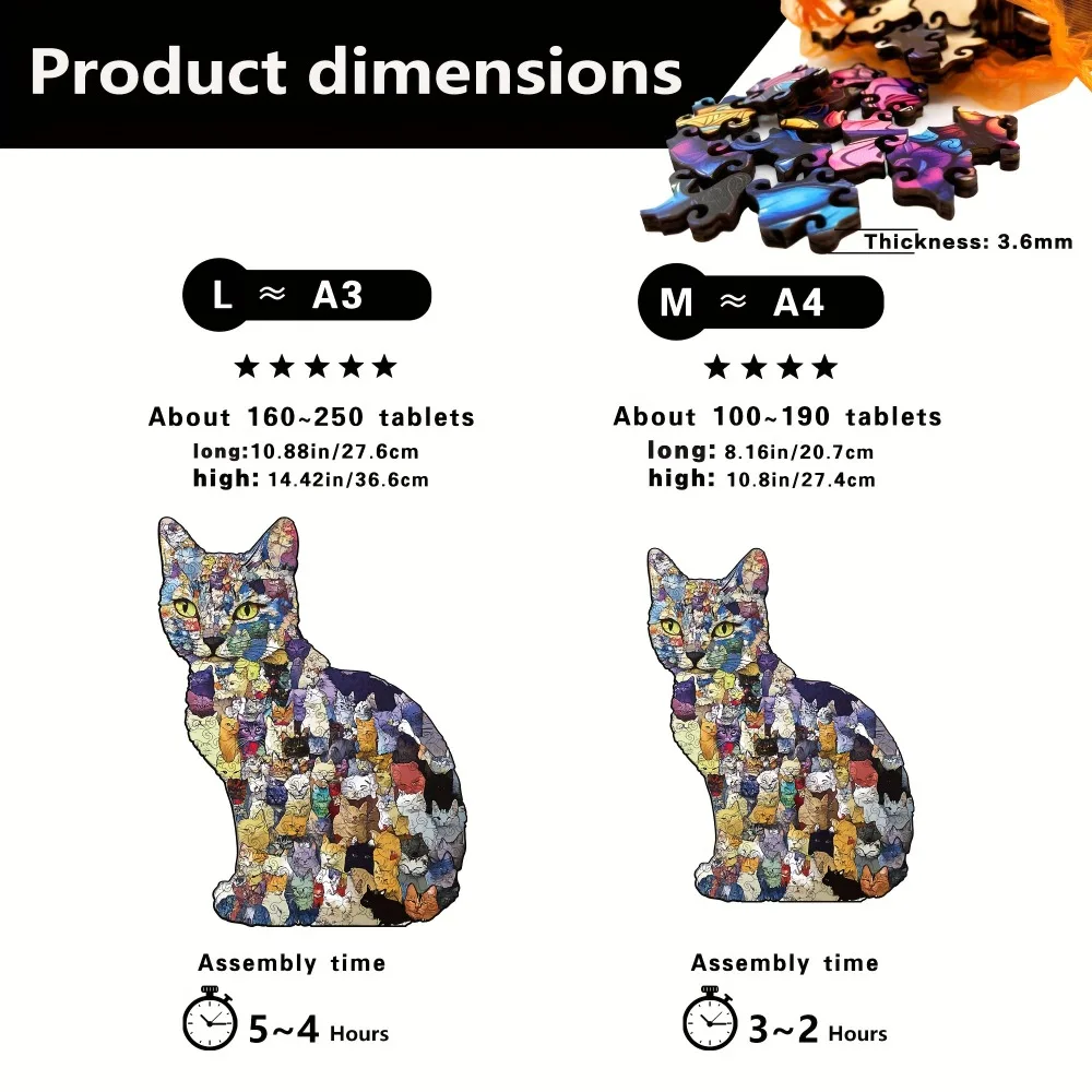 Unique Wooden Cat Puzzle - Cute Irregular Kittens, Stress-relieving Game for Puzzle Enthusiasts on Festivals & Special Occasions