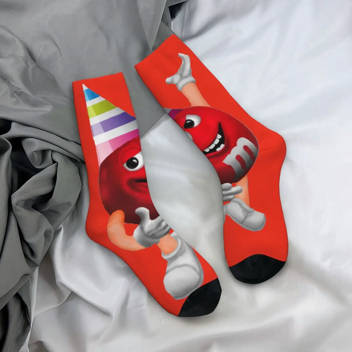 Happy Men\'s compression Socks Red Birthday Vintage Harajuku M Chocolate Candy Cartoon Colorful Hip Hop Novelty Casual Crew Sock