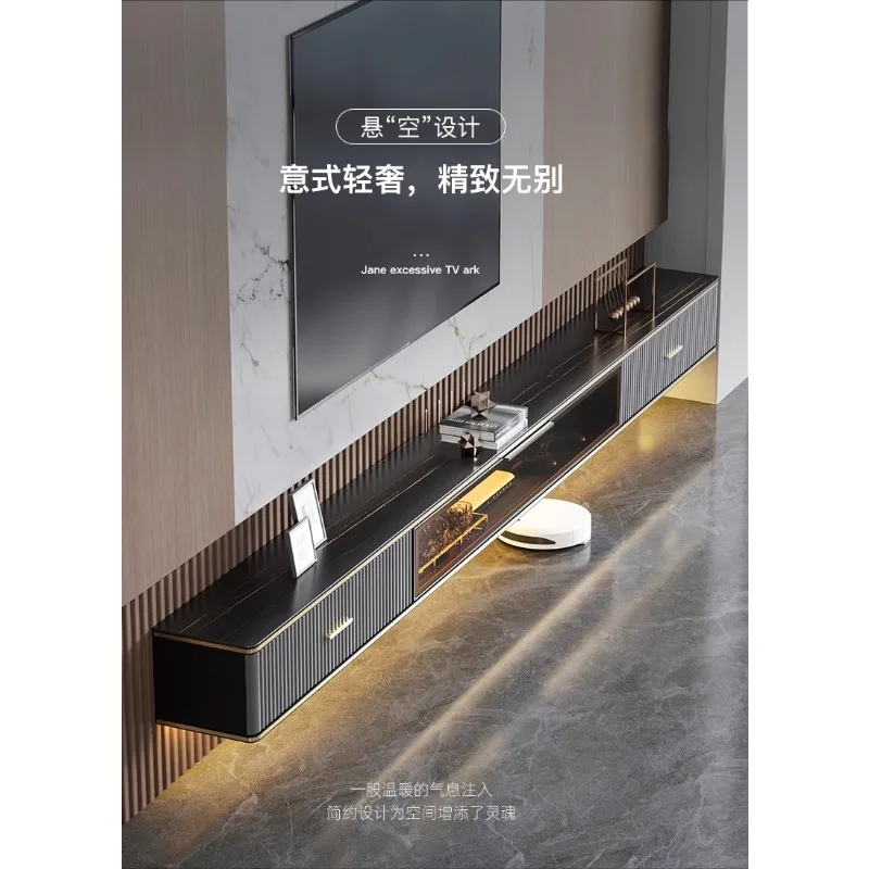 TV cabinet suspended modern simple wall-mounted narrow small apartment living room light luxury rock slab