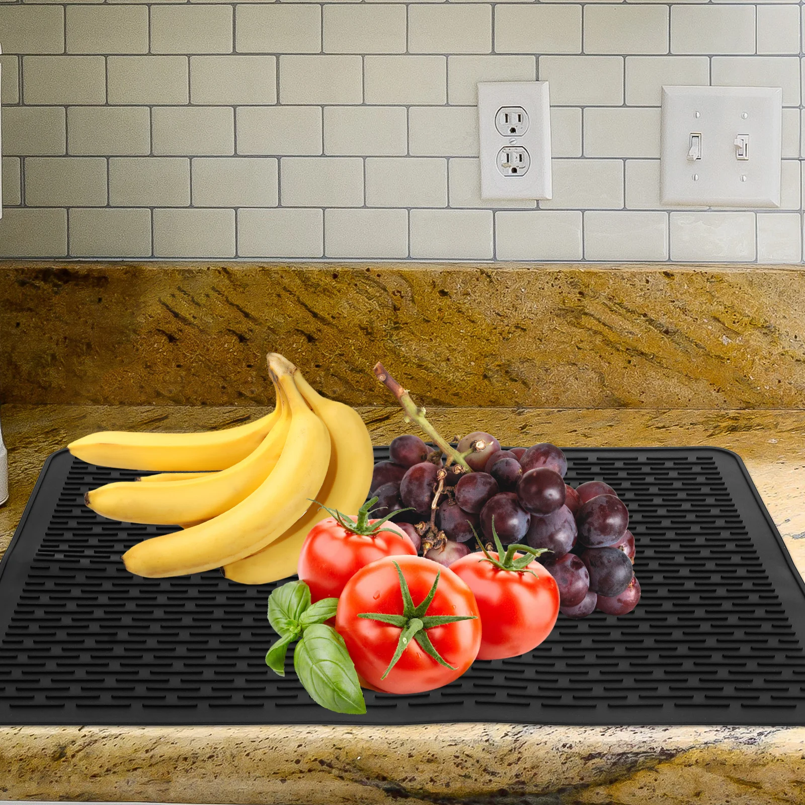 

Grey 71x51cm 700g Silicone Draining Mat Kitchen Sink Mats Dish Drying Protector Anti Slip Pad Household Storage