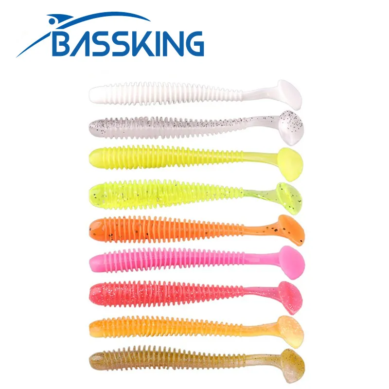 BASSKING 5Pcs Soft Bait 95mm 3.6g Silicone Bait Pesca Artificial Fishing Lure Grub T-tail Fake Fish Feeder Leurre Bass Wobblers