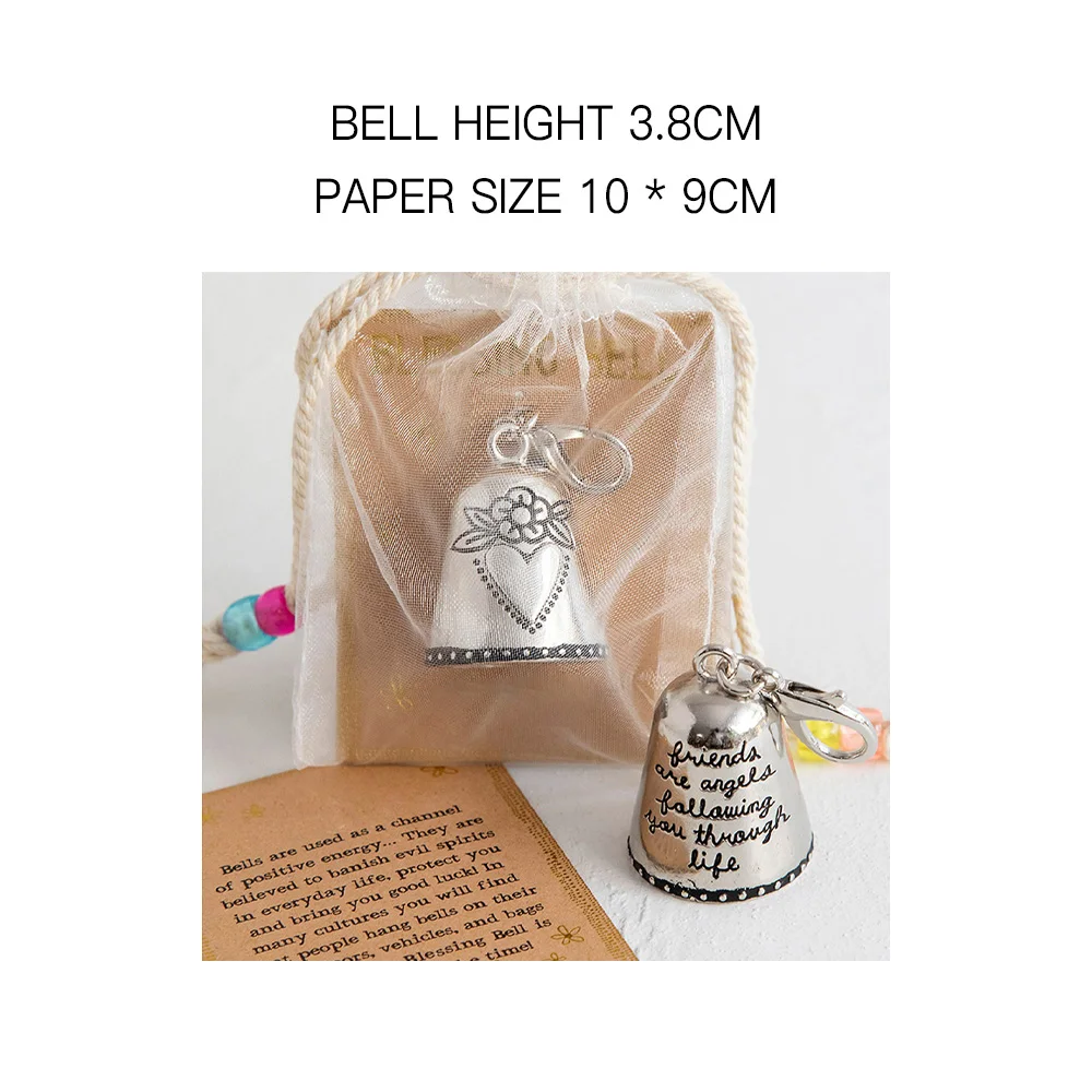 أجراس ريفية عتيقة مزخرفة ، نعمة الملائكة بجانبك ، جرس فضي صغير مزخرف للأبواب والمركبات والحقائب أو المفاتيح #3