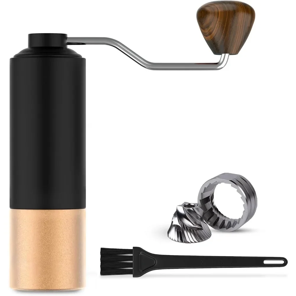 

Stainless Steel Manual Coffee Grinder, Premium Coffee Burr with Grind Settings, Ergonomic Wood Knob Handle, Travelling Bar