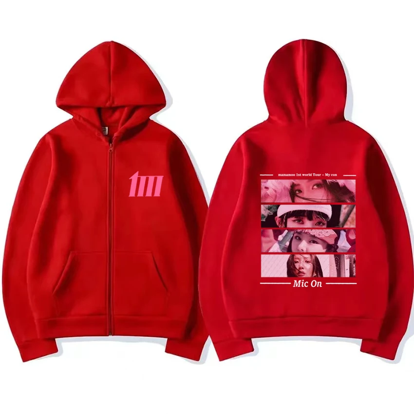 Mamamoo group Tour My Con 2024 Fashion Y2k Zip-up Hoodie mantel Pria Wanita kasual lucu Sweatshirt Unisex hitam bulu jaket ritsleting