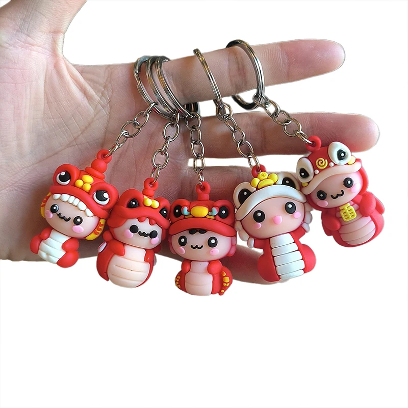 Cartoon Zodiac Snake Year Keychain Good Fortune Key Ring For Women Men Backpack Pendant Decoration Accessories New Year Gifts