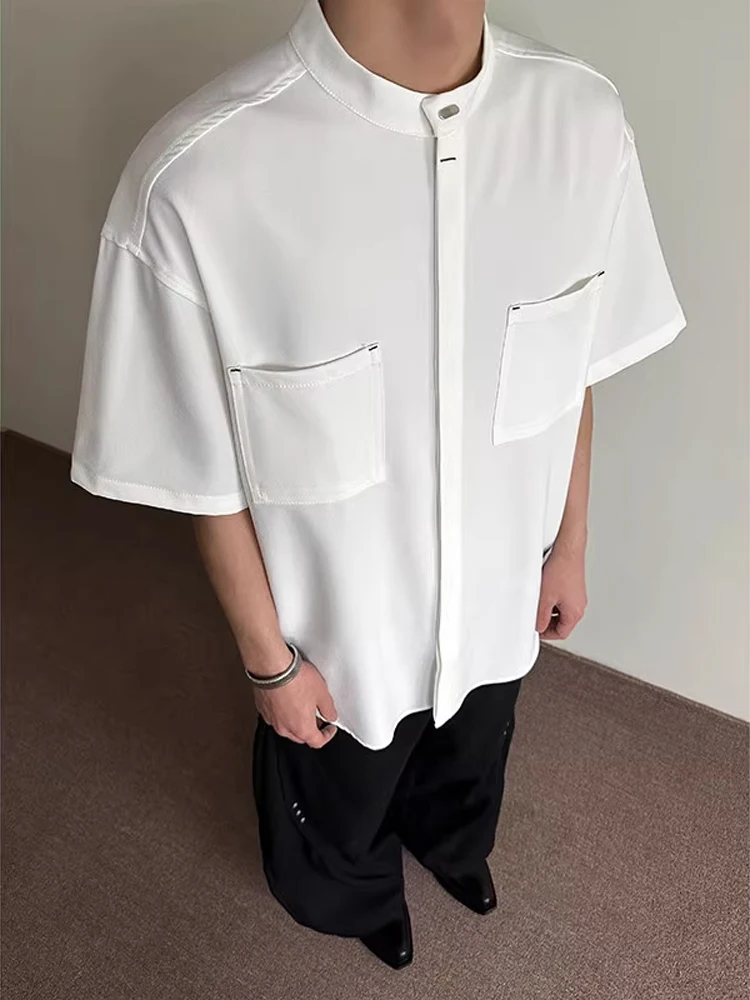 

Новый китайский Sle Bla Ice Silk ort Sve irt, мужской летний элитный воротник-стойка CleanFit, дышащий полиэстер Ny...