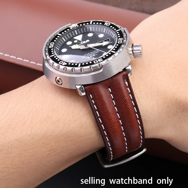 Hand made vintage leather strap for Seiko canned abalone Omega super seahorse watch band 22mm  men's  wristband bracelet fashion