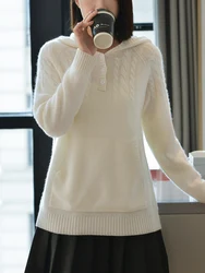 여성용 두꺼운 후드 캐시미어 스웨터, 100% 메리노 울, 니트 후드 풀오버, 한국 패션, 긴 소매 상의, 2024 가을 겨울