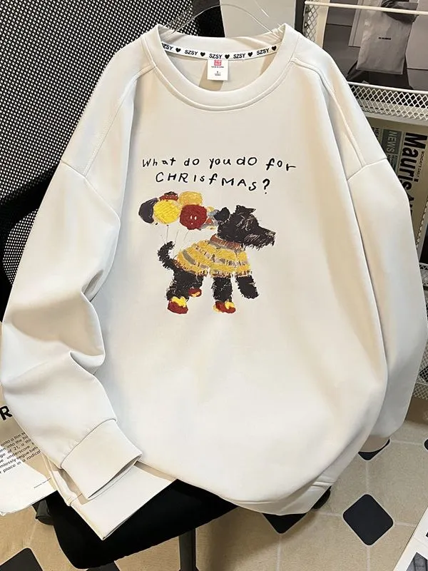 

plus Size 300 Pou Loose round Ne Printed Long Sve Women's Sweatirt Spring Autumn Trendy plus Size Design Sense