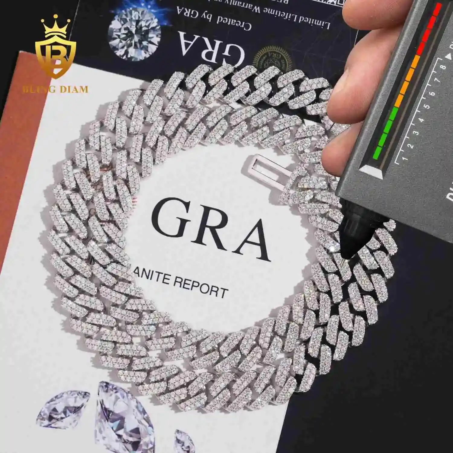 

Лидер продаж, муассанит Майами, хип-хоп, стерлинговое серебро 925 пробы, Iced Out, 13 мм, муассанит, бриллиант, мужское ожерелье, кубинская цепочка