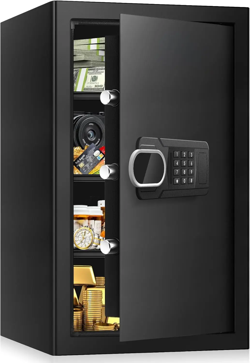 5.1 Cuft Fireproof Waterproof Digital Safe with Keypad Lock, 3 Removable Shelves & LED Light for Home Office Security