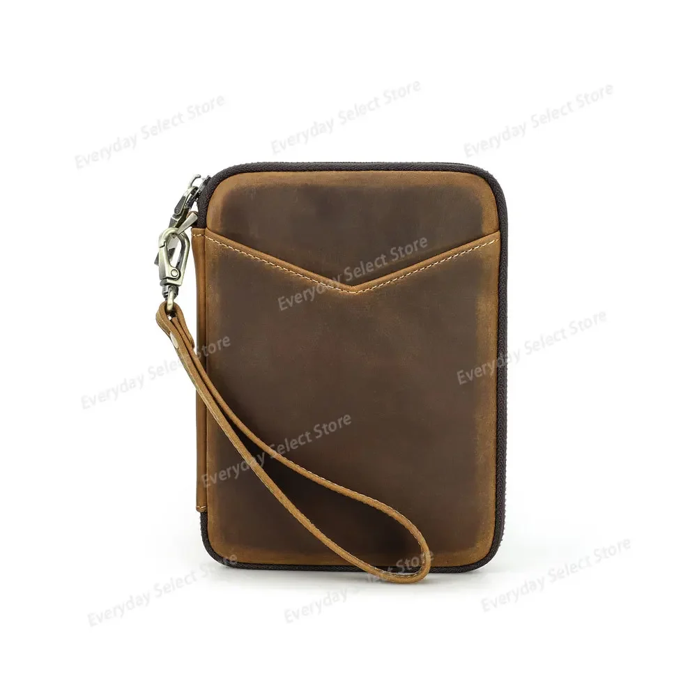 Retro Crazy‑Horse Leather Pen Pouch, Portable Hand‑held Pen Organizer for A6 Notebook, Holds 5 Pens Storage Case