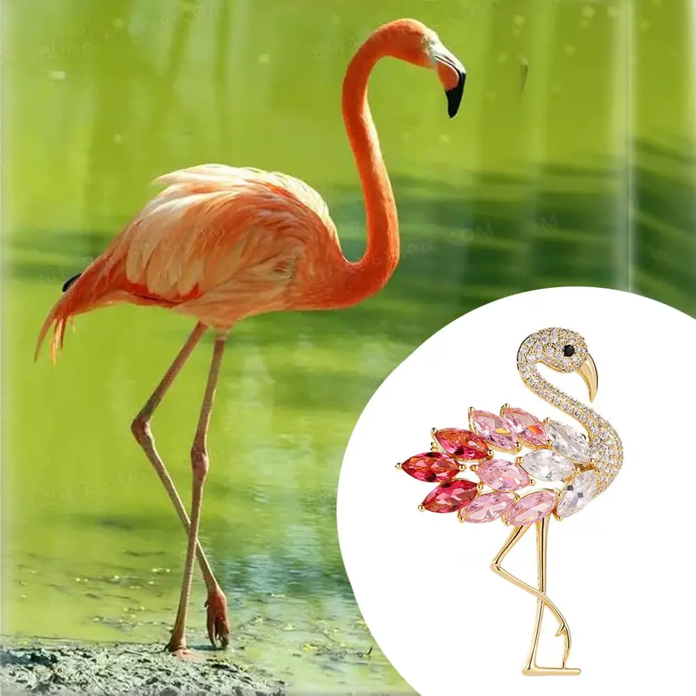 1pc Elegant Flamingo Lmitation Crystal Brooch, Luxury Fashion EnamePin, High-End Animal Lapel Pin For Coats & Suits