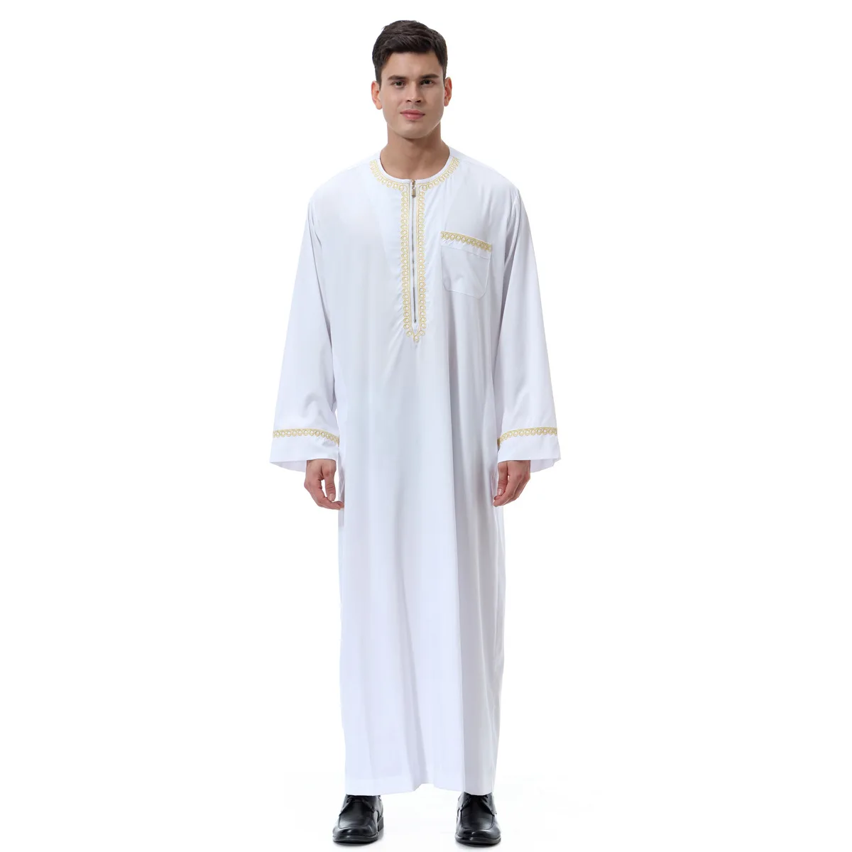 Men's Islamic Loose Gown with Zipper Shirt, Muslim Clothing, Middle East, Arab, Dubai, Malaysia, New Fashion