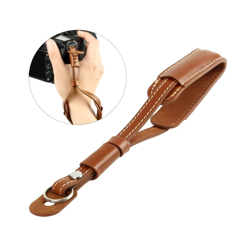 FFYY-Suitable for SLR Leather Wrist Strap Digital Camera Anti-Lost and Anti-Fall Hand Strap Photography Accessories-Brown