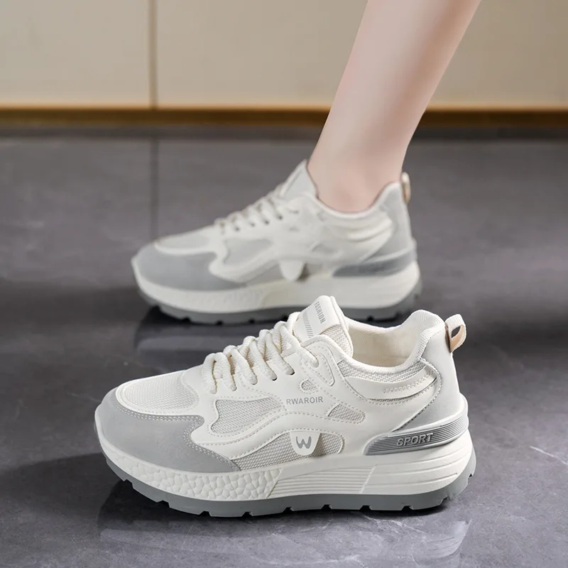2025 Spring New! Women's Causal Sneakers Shoes  Breathable Mesh Korean Style Versatile Thick Soled Casual Running Shoes
