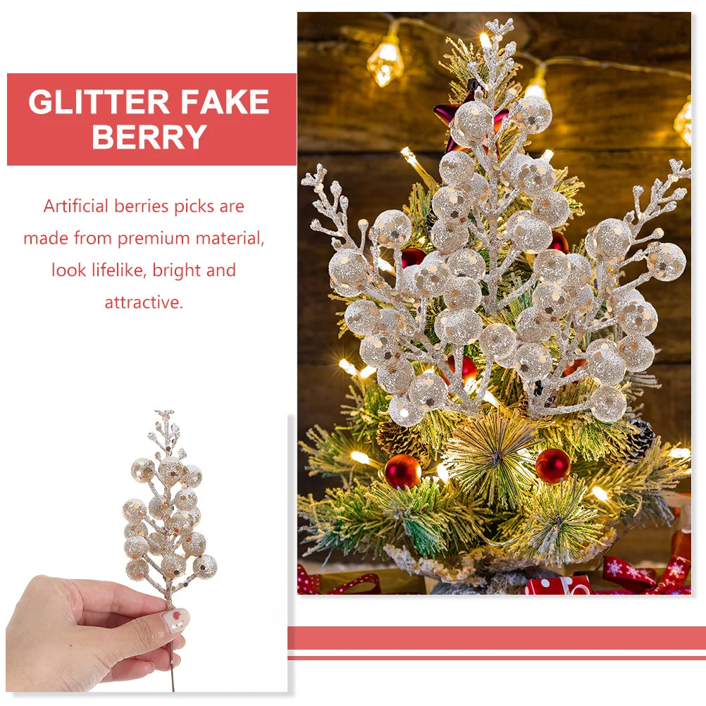 

12Pcs Christmas Artificial Berry Stems Glitter Fake Berry Picks Xmas Tree Decorations Party Favors Holiday Crafts