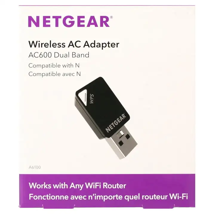 Двухдиапазонный USB-адаптер NETGEAR AC600 WiFi, до 433 Мбит/с (A6100-10000s)