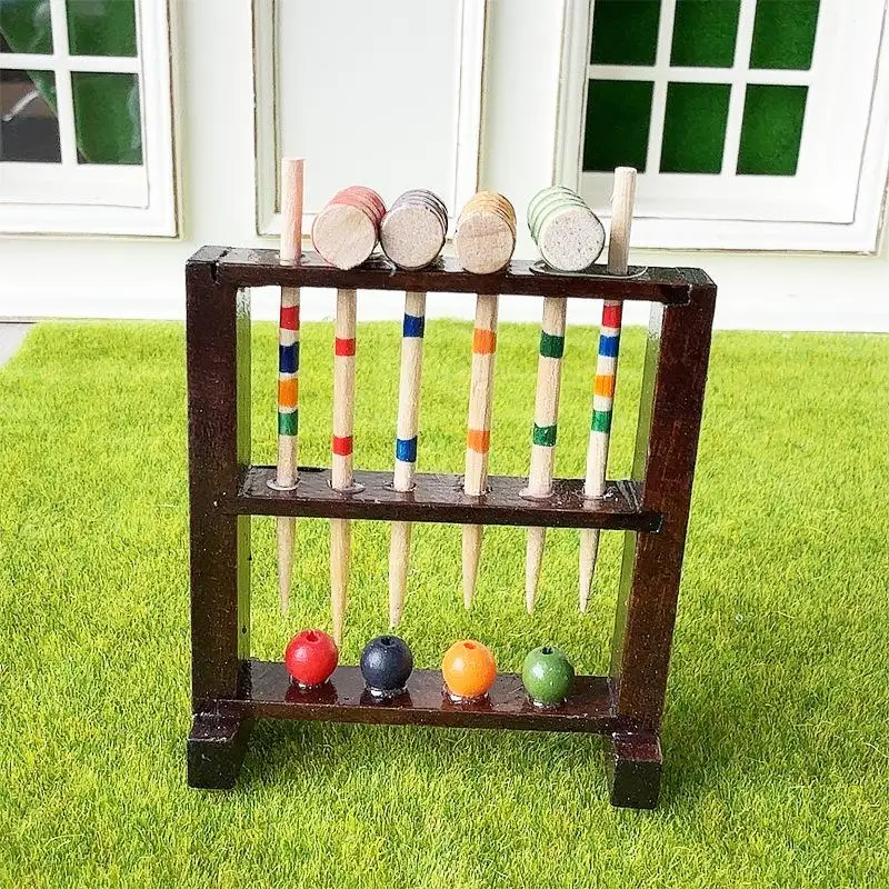 1/12 Dollhouse Simulation Wooden Croquet Stand Model Funiture Accessories For Doll House Decor Kids Pretend Play Toys Gift