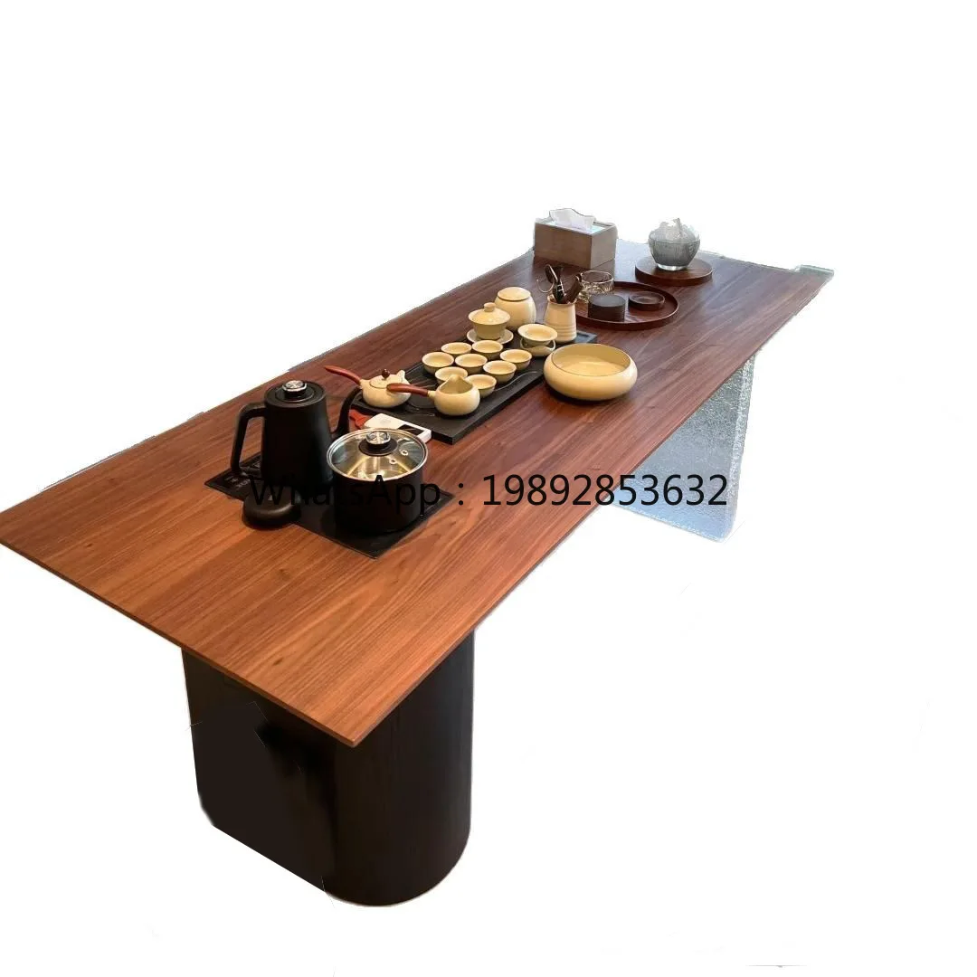 LYY New Chinese Style South American Walnut Zen Home Tea Table Stone Pattern Acrylic Floating  Solid Wood Tea Brewing Table