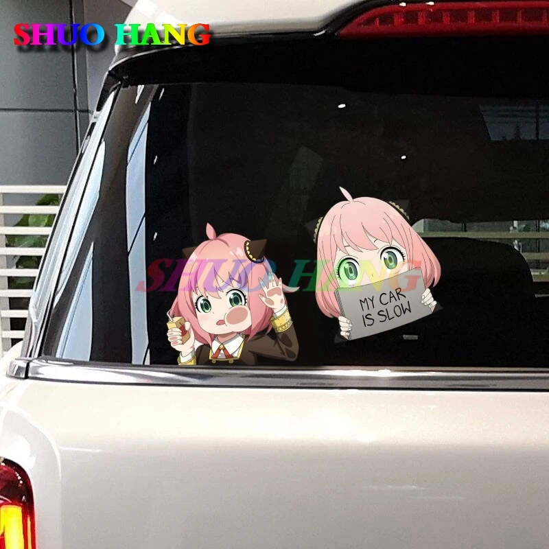 Anya Forger My Car Is Slow Car Stickers Spy X Family Peeker Anime Spy Family Decals Cartoon Decorative Car Accessories PVC