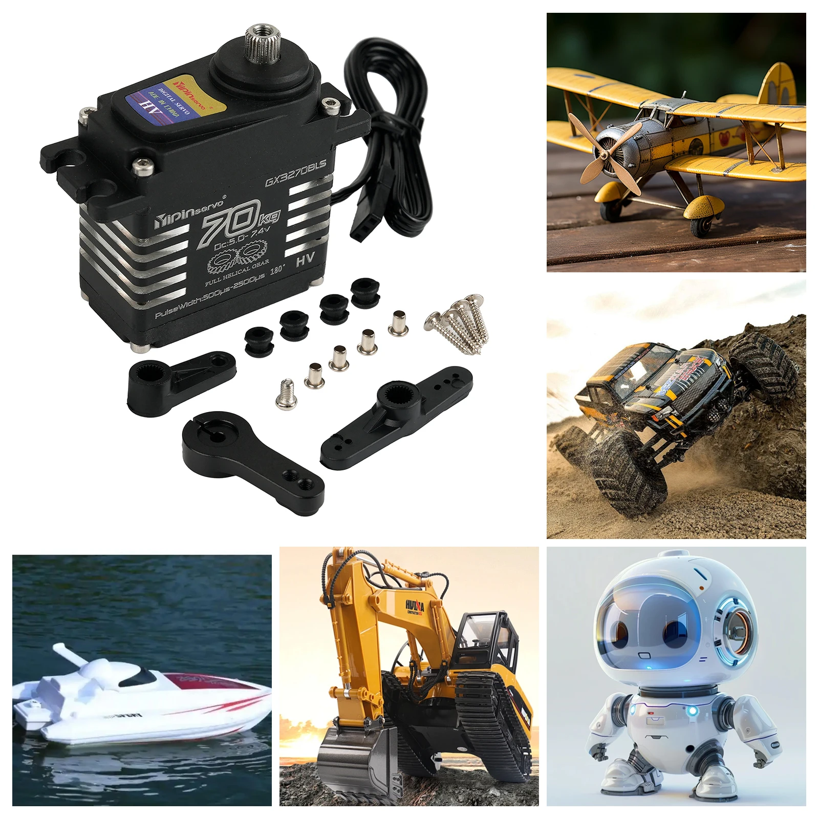 Servos numériques de 70kg, Induct magnétique à grand couple, moteur sans balais 8.4v, engrenage hélicoïdal en acier IP68 pour Robot de voiture RC à distance 1/8 1/10