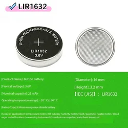 1-5pcs LIR1632 3.6V Batteries Lithium Rechargeable LIR 1632 Battery for Watch Car Remote Control CR1632 DL1632 Button Coin Cell
